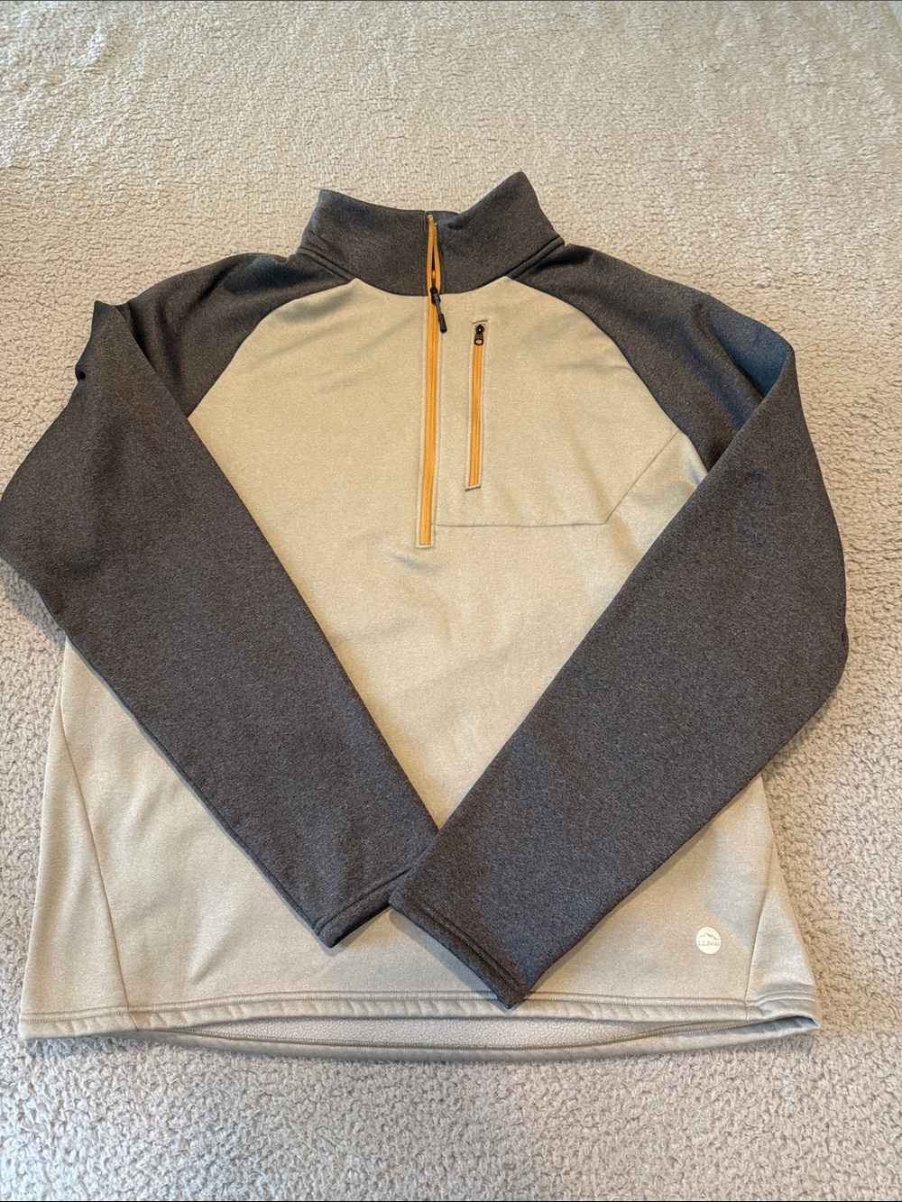 L.L. Bean Men's Two-Tone Zip Pullover in Cream & Gray with Gold Zippers Size L